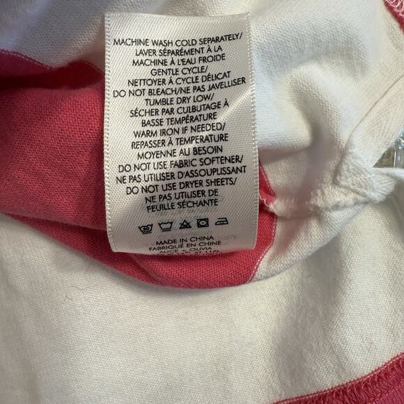 Alice + Olivia Treva Boxy Polo Shirt Sz LG Pink & White Preppy Coastal College - Picture 6 of 11